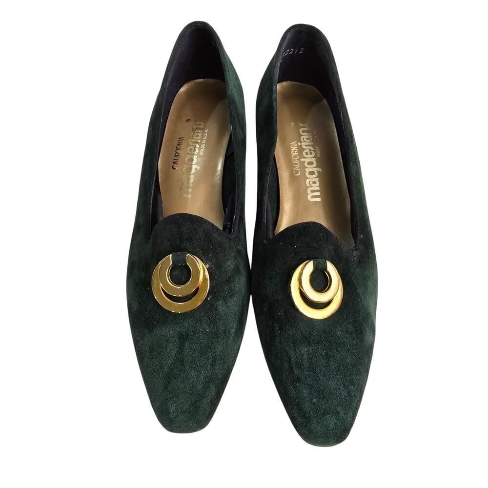 California Magdesians Forest Green Faux Suede Gold Buckle Preppy Shoes Size 6